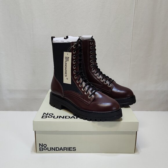 No Boundaries Knit Combat Boots US 10 Burgundy Lace Up Inside Zipper Memory Foam - Picture 1 of 7